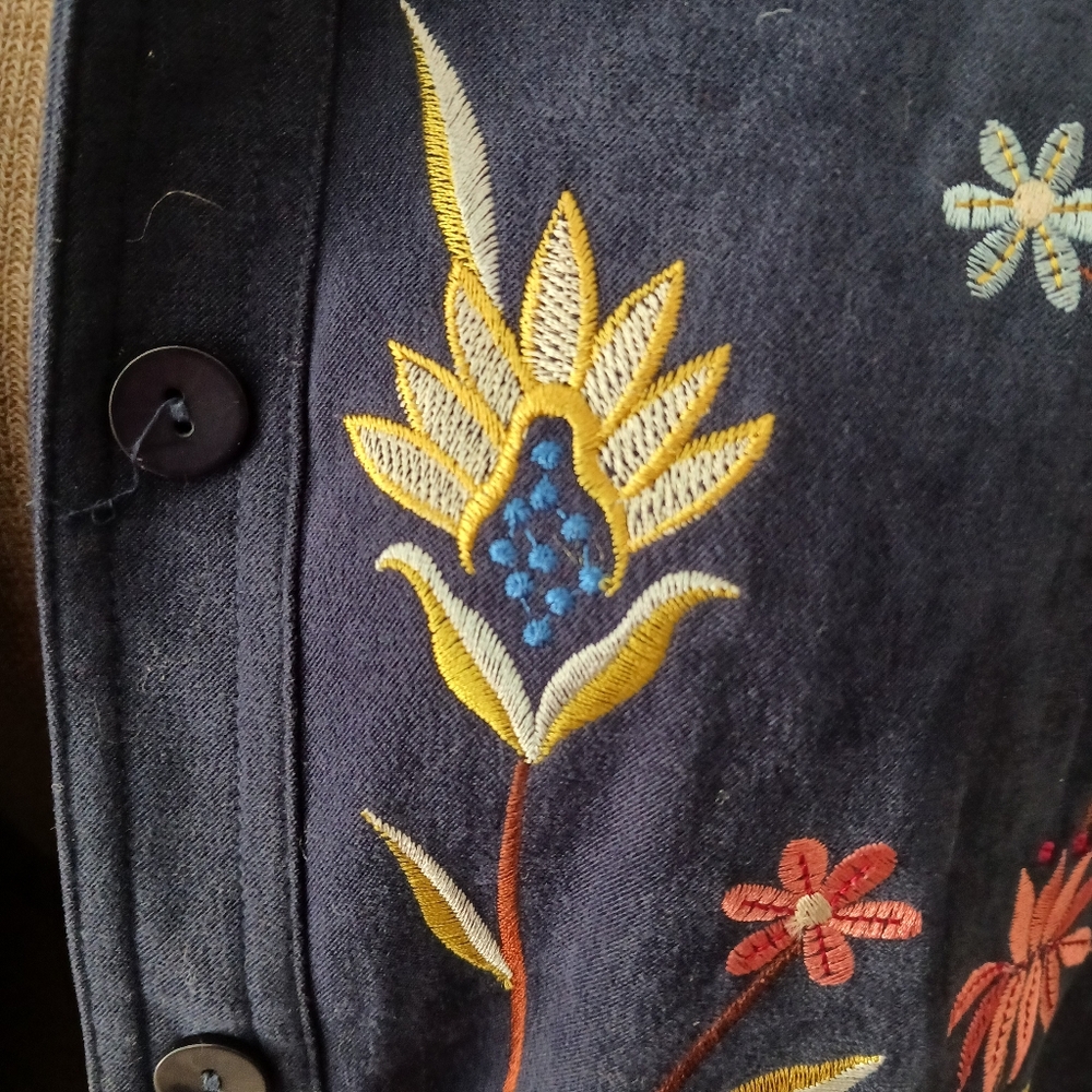 Womens Floral Shacket Vintage Susan Graver Style Fall Suede Blue Shirt Large - Picture 5 of 8